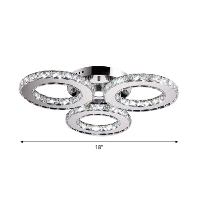 Beveled Cut Crystal Ring Ceiling Light Minimalist 3-Head Clear LED Flush Mounted Light for Dining Room