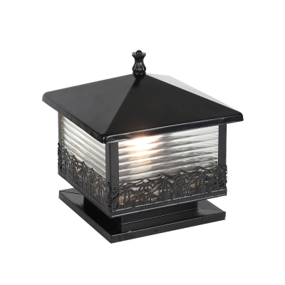 Black/Bronze 1-Light Post Light Traditional Clear Ribbed Glass Lantern Landscape Lamp, 8