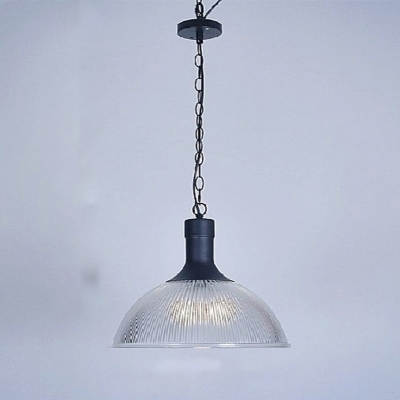 Black/Bronze Bowl Shaped Pendant Light Nautical Clear Ribbed Glass 1 Bulb Living Room Ceiling Hang Lamp