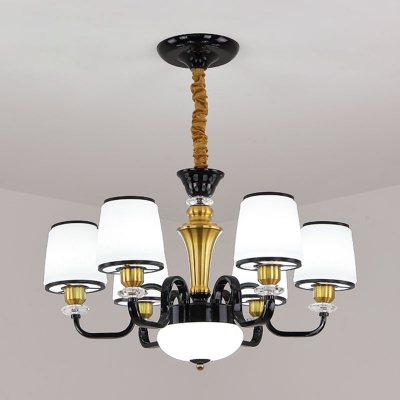 Black Bucket Shaped Ceiling Hang Light Modern 6/8/18 Lights Ivory Glass Chandelier Lamp