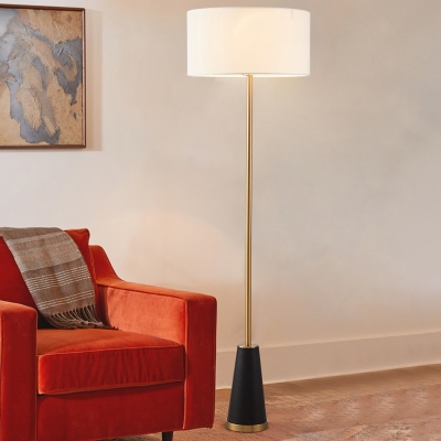 Black/Gold 1 Bulb Floor Lighting Minimalism Fabric Round Standing Lamp for Living Room