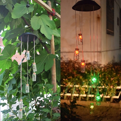 Bottle Garden Wind Chime Lamp Plastic 6-Head Art Deco Solar LED Cluster Pendant in Clear