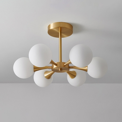 Brass Finish Radial Semi Mount Lighting Postmodern 4/6-Bulb Clear/Cream Ball Glass Close to Ceiling Light