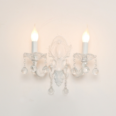 Candle Hallway Wall Sconce Light Rustic Crystal 1/2-Head White/Distressed White Wall Mounted Lighting Fixture