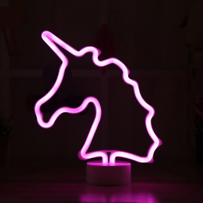 Cartoon Unicorn Night Table Lamp Plastic Bedside LED Battery Nightstand Light in Pink/Multi-Color Light