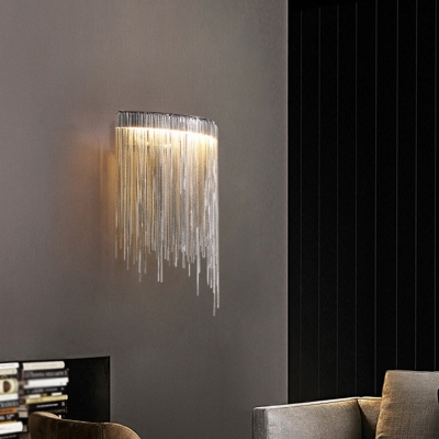 Chain Fringe Wall Light Fixture Modern Metal Silver LED Flush Mount Wall Sconce for Living Room