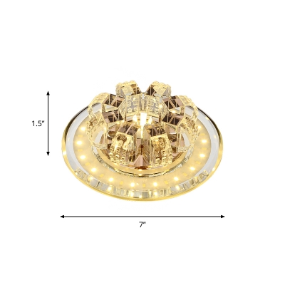 Chrome Round Small Ceiling Fixture Simple Clear Crystal LED Flush-Mount Lighting in Warm/White Light