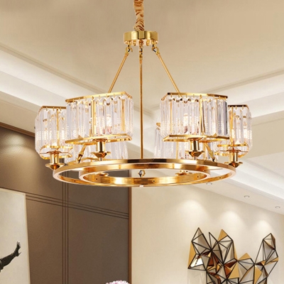 Circle Ceiling Pendant Lamp Postmodern Crystal Prism 6/8/10 Lights Gold Plated Chandelier Light Fixture