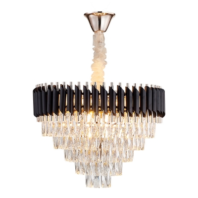 Conical Dining Room Pendant Lighting Simplicity Cut Crystal 10/21/33-Light Black Chandelier