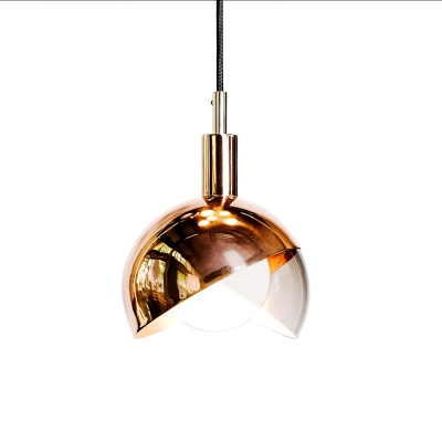 Cream Glass Globe Pendant Lamp Postmodern 1 Bulb Copper/Brass Hanging Ceiling Light with Double Dome Shade