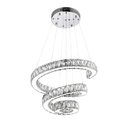 Crystal Spiral Chandelier Pendant Minimalistic Clear LED Hanging Ceiling Light for Hall, 18