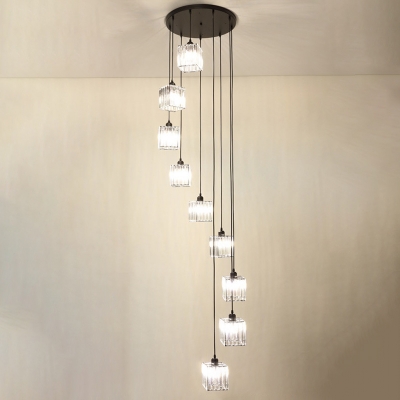 Cube Multi Pendant Light Modern Prismatic Crystal 3/5/9 Bulbs Black/Gold Suspension Lamp for Living Room