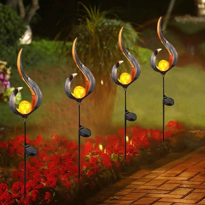 Flame/Moon/Angel Shaped LED Ground Light Retro Metal Garden Hollowed-out Solar Stake Lighting in Black