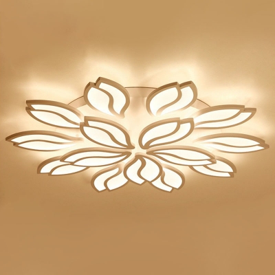 Foliage LED Semi Flush Mount Modern Metal 3/12/15-Head White Close to Ceiling Lighting in Warm/White Light