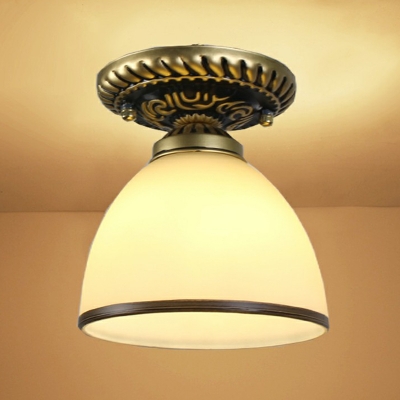Frost Glass Bronze Ceiling Lamp Bell/Ruffle/Flower Shaped 1 Bulb Traditional Semi Flush Light Fixture