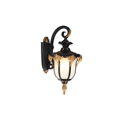 Frosted White Glass Bell Wall Light Vintage Single-Bulb Small/Large Backyard Sconce in Black/Gold/Bronze