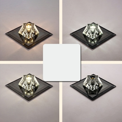 Gem Shaped Corridor Flush Light Crystal Minimalist LED Ceiling Mounted Lamp in Black/Clear/Tan, Warm/White Light/Third Gear