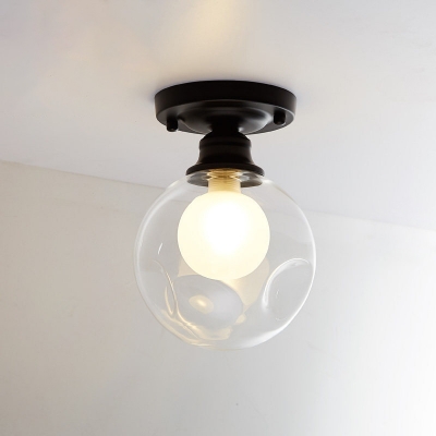 Globe/Oval Foyer Ceiling Lighting Clear/Dimple Glass 1 Bulb Simple Style Flush Mount Lamp in Black