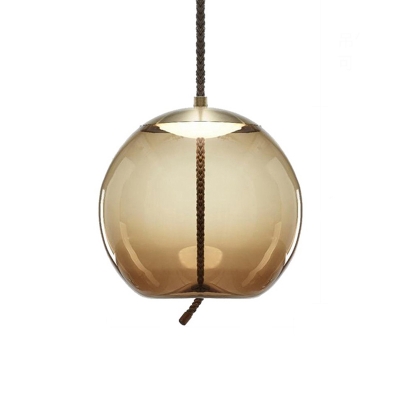 Globe/Spheroid/Oblate Pendulum Light Simple Amber Glass Single Dining Room Suspension Pendant Light