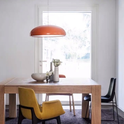 Gloss White/Red/Orange Bowl Drop Pendant Macaron 1-Light Metal Small/Large Ceiling Suspension Lamp over Dining Table