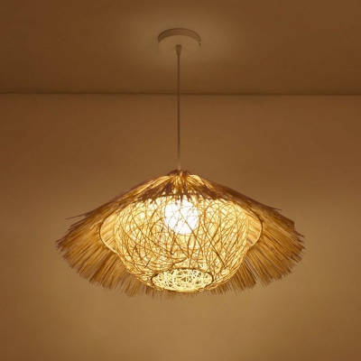 Hut/Straw/Moon Rattan Pendant Light Kit Asian Single-Bulb Wood Suspended Lighting Fixture for Restaurant