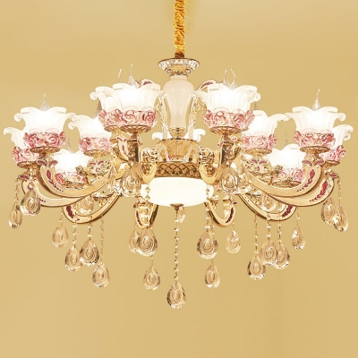 lossoming Living Room Ceiling Hang Light Modern Frost Glass 6/8/15 Lights Gold Chandelier