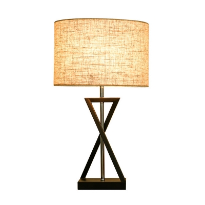 Metal Hourglass Night Table Lamp Nordic Single Black/White Nightstand Light with Drum Fabric Shade
