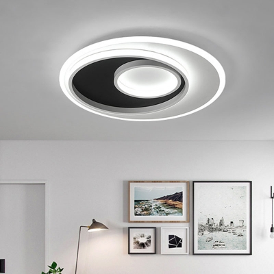 Nordic LED Ceiling Mounted Fixture Black and White Oval Flush Light with Acrylic Shade, Warm/White Light