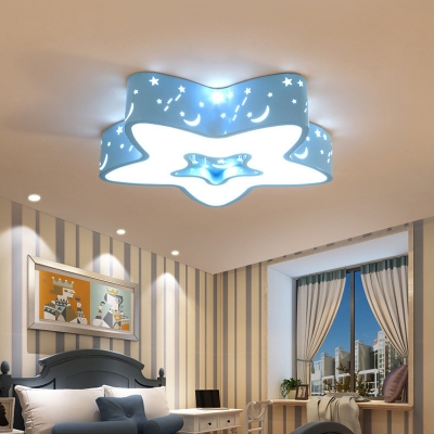 Pink/Blue Star Cutouts Ceiling Lamp Macaron Acrylic Small/Large LED Flush Mount Light for Kids Bedroom