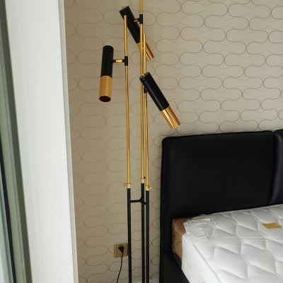 Postmodern Tube Spotlight Floor Lamp Metal 3-Head Bedroom Floor Light with Tri-Rod Stand in Black and Gold