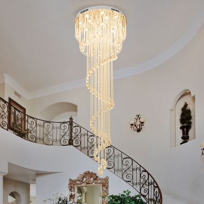 Romantic Modern Spiral Ceiling Lighting 4-Bulb Crystal Draping Flushmount in Stainless Steel