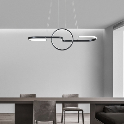 S-Shaped/Interlocked Drop Pendant Minimalist Aluminum Black/Gold LED Island Ceiling Light in White Light/Third Gear/Remote Control Stepless Dimming