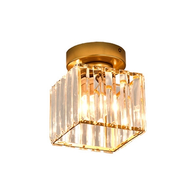 Single-Bulb Prismatic Crystal Flush Light Simple Black/Gold Rectangle/Cylinder Foyer Flush Ceiling Light