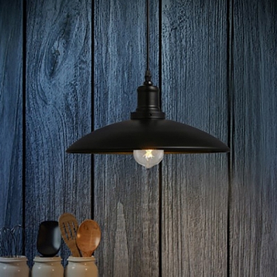 Single Suspension Light Industrial Dining Room Ceiling Pendant with Dome Metal Shade in Black/White