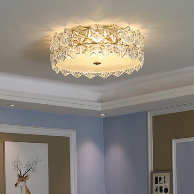 Small/Large Drum Ceiling Light Modern Clear Snowflake Crystal Bedroom LED Flushmount Lighting