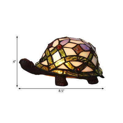 Stained Art Glass Turtle Table Lamp Tiffany Style 1-Light White Night Stand Light