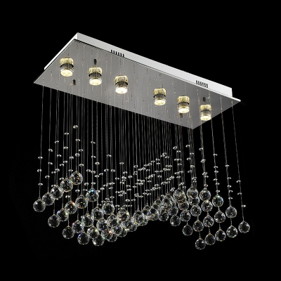 Stainless Steel 6-Light Ceiling Flush Modern Crystal Wavy Flush-Mount Light for Living Room