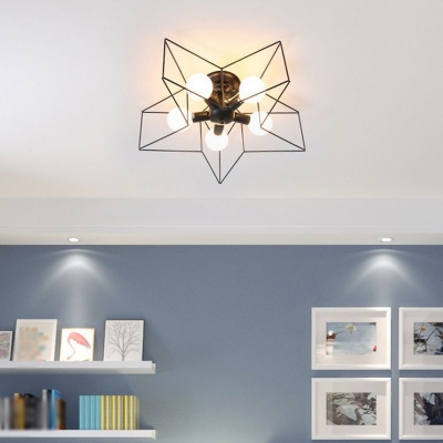 Star Bedroom Ceiling Mount Lamp Loft Style Iron 1/5-Bulb Black Flush Mount Light Fixture