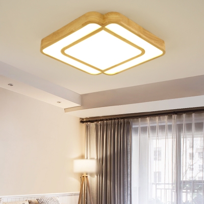 Symmetric Wooden Flush Mount Light Nordic Beige Small/Medium/Large LED Ceiling Lamp in Warm/White/Natural Light