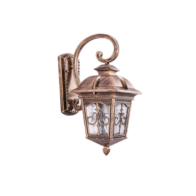 Tapered Porch Lantern Wall Sconce Antique Ripple Glass Black/Bronze LED Wall Lamp Fixture, 17