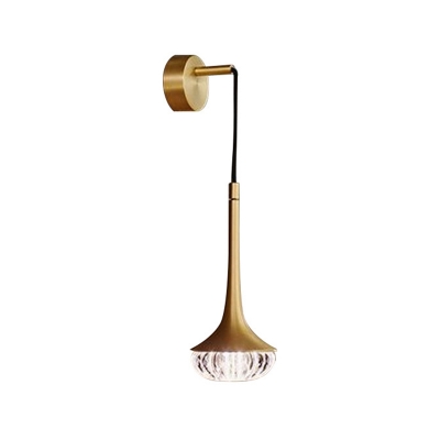 Trumpet Flared Wall Hanging Light Post-Modern Single Gold Wall Mounted Fixture with Carved Glass Shade