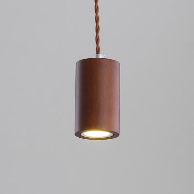 Tube/Cone Mini Kitchen Bar Drop Pendant Wooden Simple Style LED Hanging Light Fixture in Beige/Brown