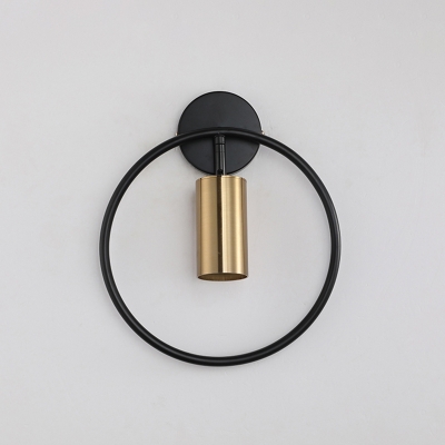 Tube Swivelable Wall Light Fixture Postmodern Metal Single Black/Brass/Black-Gold Reading Lamp with Ring Hook