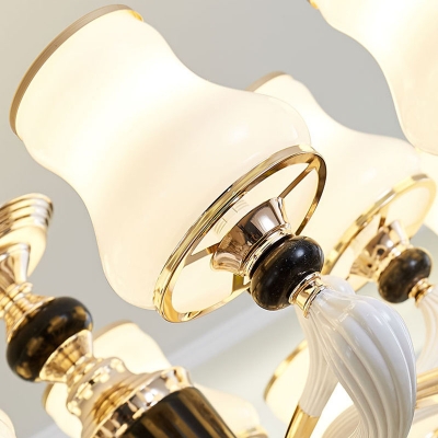 White Flared Suspension Pendant Light Modern 10/12/15-Light Opaline Glass Ceiling Chandelier