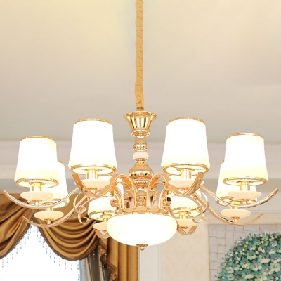 White Glass Bucket Pendant Lighting Contemporary 8/12/15 Lights Living Room Hanging Chandelier in Gold