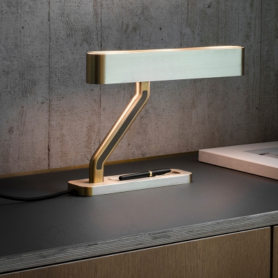 Z Shaped Night Stand Light Post-Modern Metal Bedroom Table Lamp with Tray Base in Gold