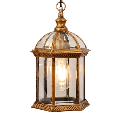 1-Light Birdcage Ceiling Hanging Lantern Classic Black/Bronze Clear Glass Pendant Lamp for Garden