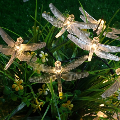 19.6/23/39.37ft Dragonfly Garden Solar Light Strip Plastic 20/30/100-Head Kids LED Festive Lamp in Clear, Warm/White/Multicolored Light