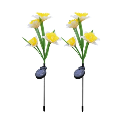2 Pieces Daffodil Patio Stake Light Plastic 4-Light Rustic Solar Ground Lighting in White/Yellow/Orange
