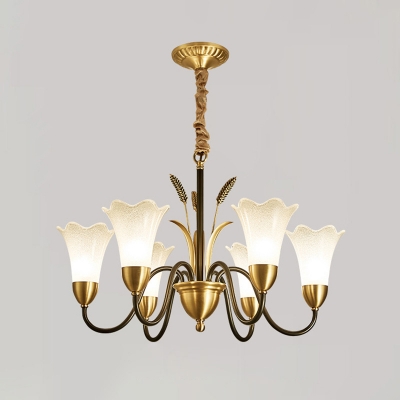 3/6/12 Heads Floral Chandelier Lamp Traditional Gold Opaline Frosted Glass Ceiling Pendant for Living Room